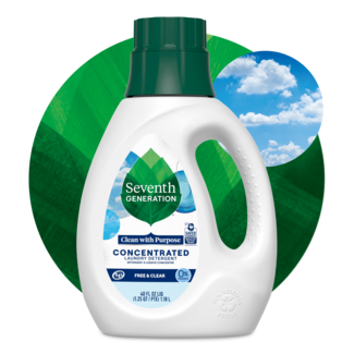 Concentrated Laundry Detergent Free and Clear Front of Bottle on leaf background
